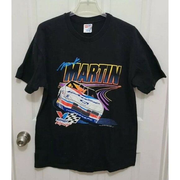 Vtg 1993 Mark Martin Nascar Short Sleeve Crew Neck T Shirt Valvoline Black Sz L - Picture 1 of 9